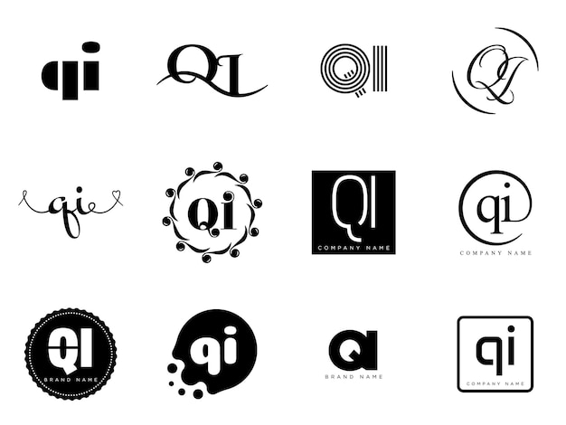 QI logo company template Letter q and i logotype Set different classic serif lettering and modern bold text with design elements Initial font typography