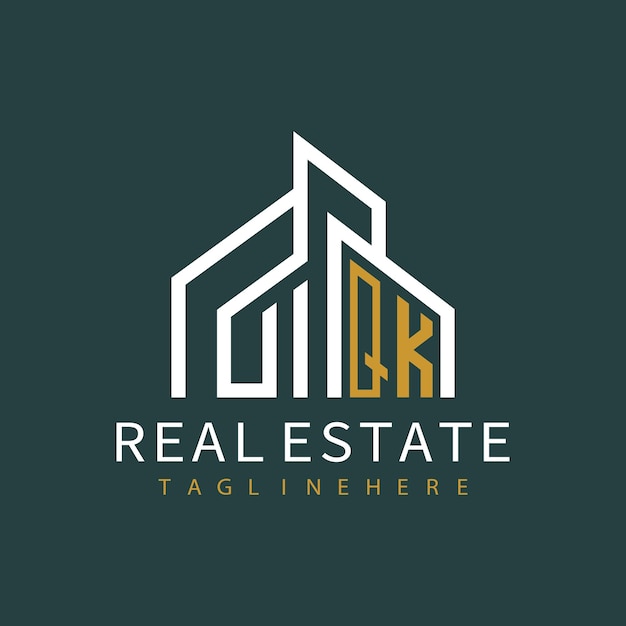 QK initial monogram logo for real estate with home shape creative design