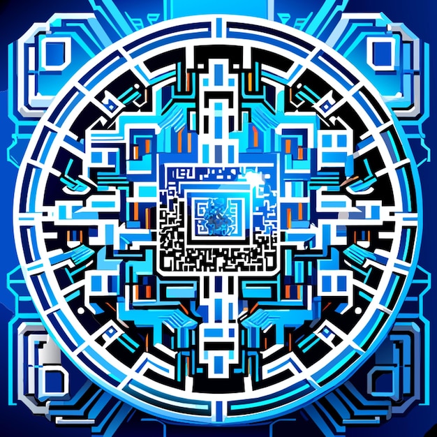 qr barcodeblue circuit board digital qr code vector illustration