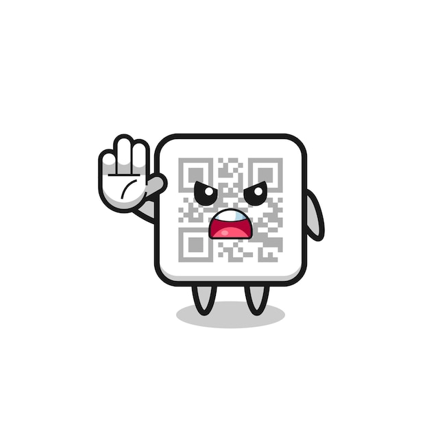 Qr code character doing stop gesture cute design