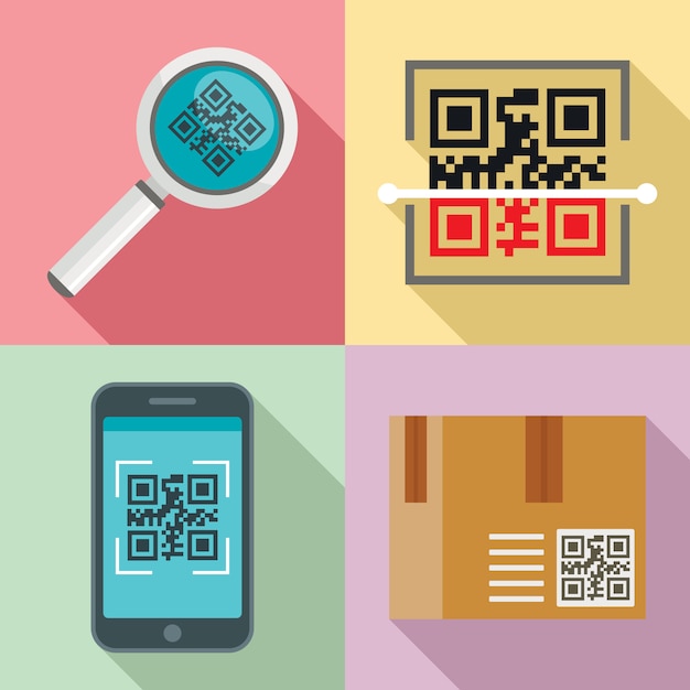 QR code icons set, flat style