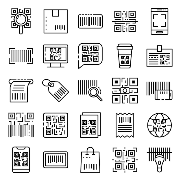 QR code icons set, outline style