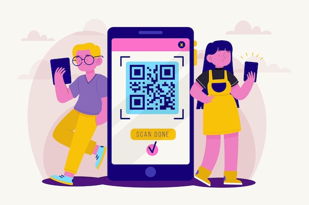 Qr code scanning concept with characters