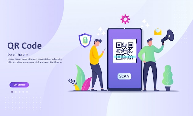 QR Code scanning concept with people scan code using smartphone