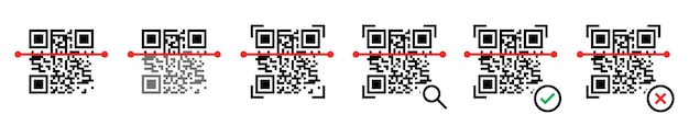 Qr code scanning icon set Mobile app application