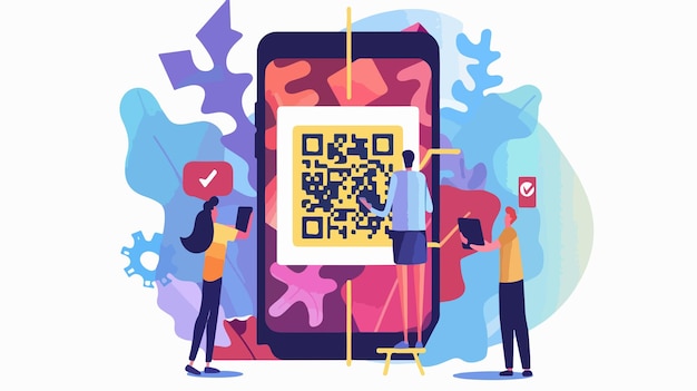 Vector qr code scanning people using smartphone to scan