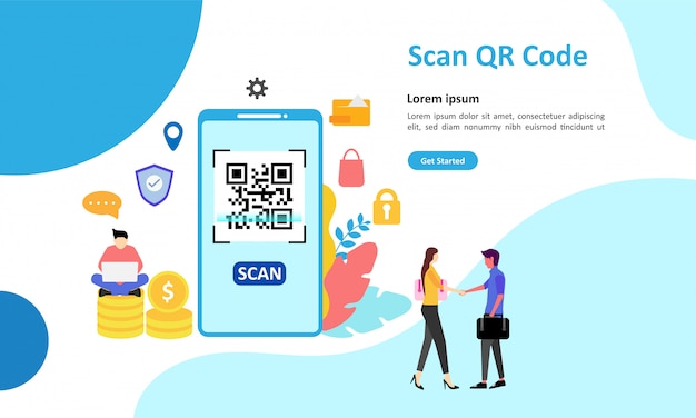 QR Code Scanning Vector Illustration suitable for web landing page