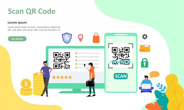 QR Code Scanning Vector Illustration suitable for web landing page