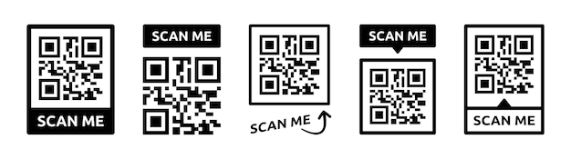 QR code vector icon set with scan me message.