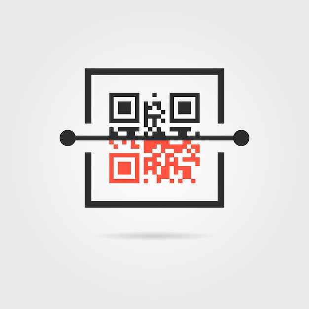 Qr scan icon with shadow. concept of encode, matrix, ecommerce, software, access, marketing, scanning. isolated on gray background. flat style trend modern logo design vector illustration