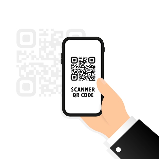 QR scanner. Mobile phone in hand scans QR code. Scan the qrcode using a mobile phone.