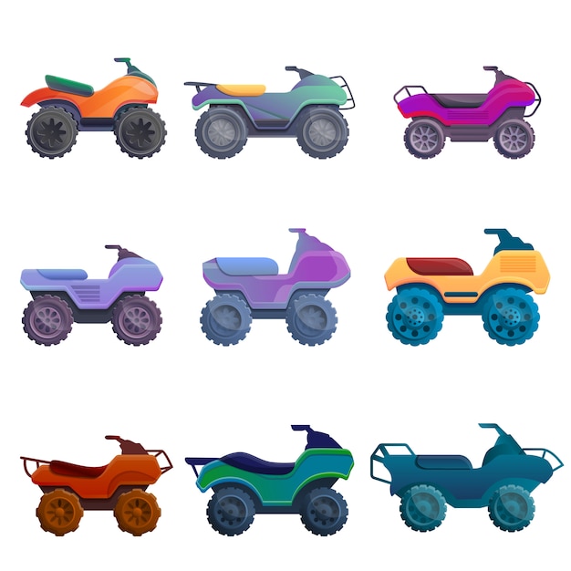 Quad bike set, cartoon style