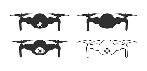 Vector quadcopter flying drone icons silhouette symbol drone fpv copter with action camera