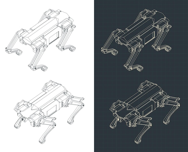 Quadruped robot isometric blueprints