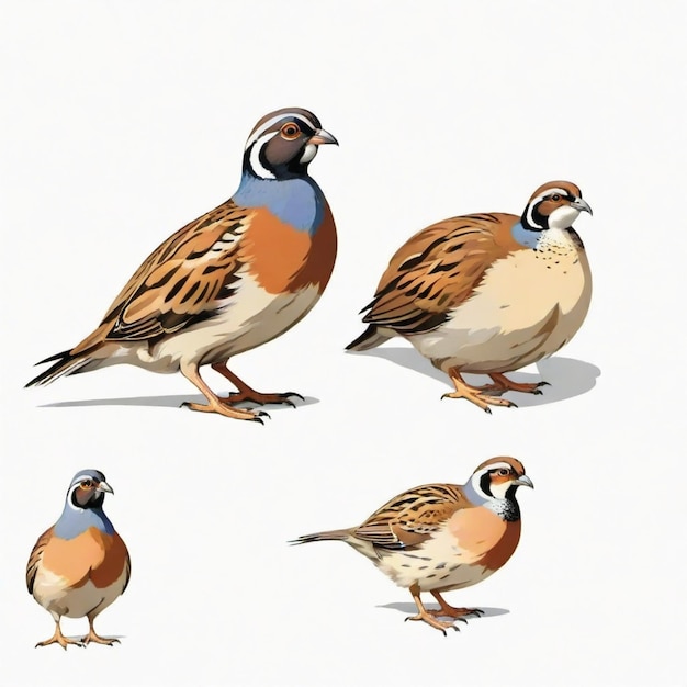 Vector quail flat vector set white background illustration