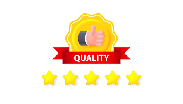 Quality icon with five star rating isolated on white background