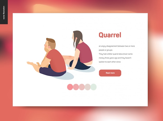 Quarrel vector concept illustration - a scene with a young couple sitting in a silence turning away from each other after a conflict, web template