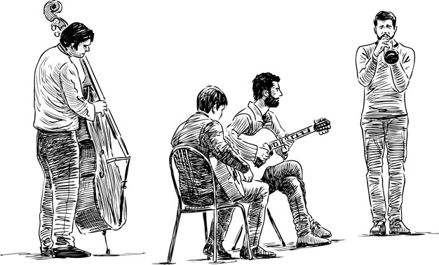 Vector quartet of the street musicians