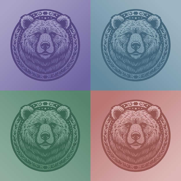 Vector quartet of stylized bears