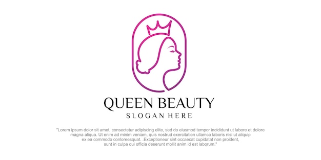 Queen beauty logo and crown woman face silhouette character illustration vector