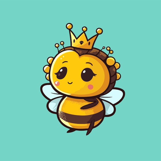 The queen bee is wearing a crown a cute mascot for insects with a flat cartoon design