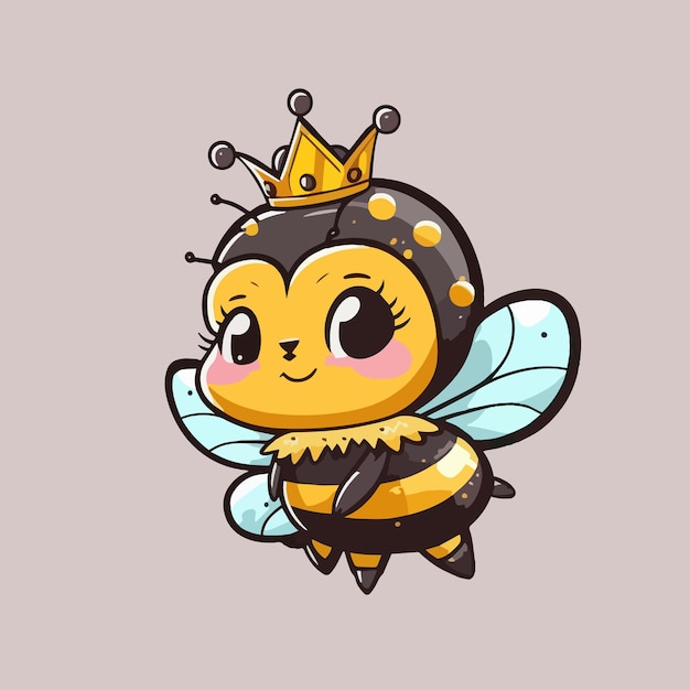 The queen bee is wearing a crown a cute mascot for insects with a flat cartoon design