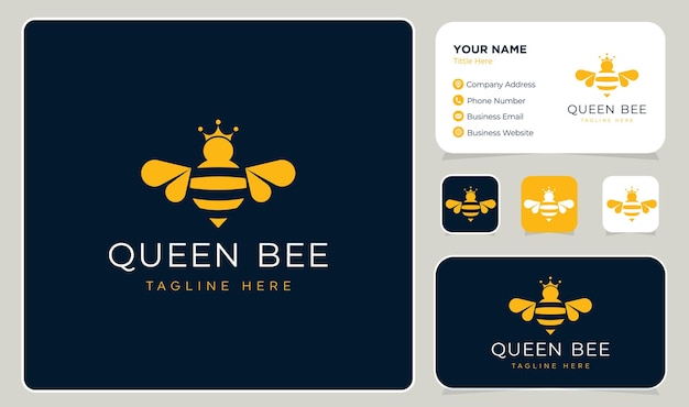 Queen Bee Logo Vector Design with Business Card Template