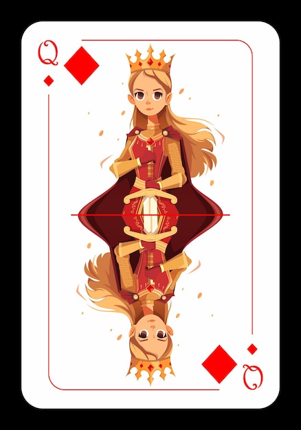 Queen of diamonds original playing card design on black background