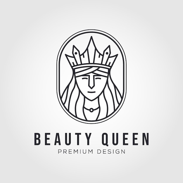 Queen face wearing crown logo vector symbol illustration design line art style