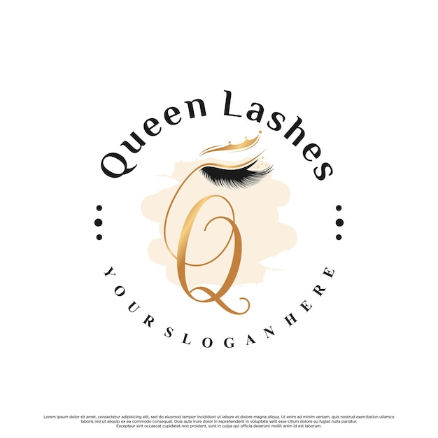 Queen lashes for beauty logo design with creative unique concept Premium Vector