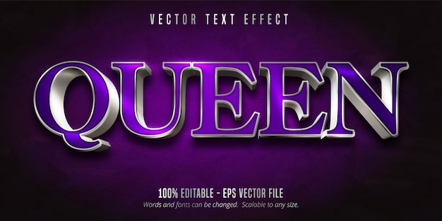 Queen text, purple color and shiny silver style editable text effect