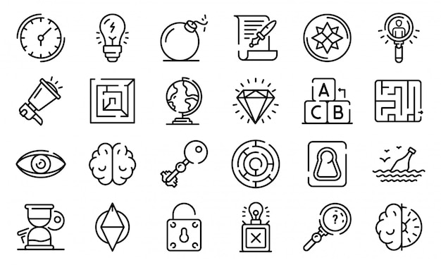 Quest icons set, outline style