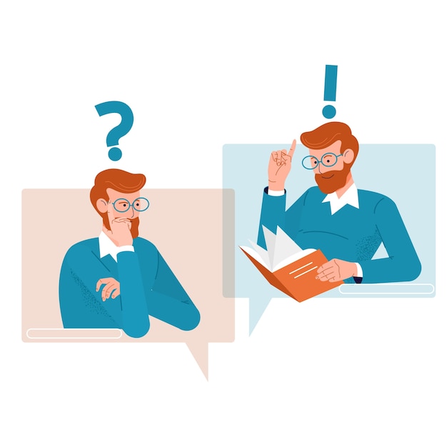 Question and answer concept. People icons with colorful dialog speech bubbles.