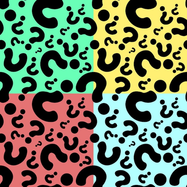 Question mark seamless pattern set isolated on colors backgrounds Vector seamless pattern with question marks