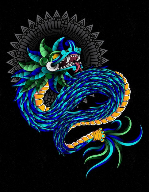 quetzalcoatl tattoo blue and green aztec god