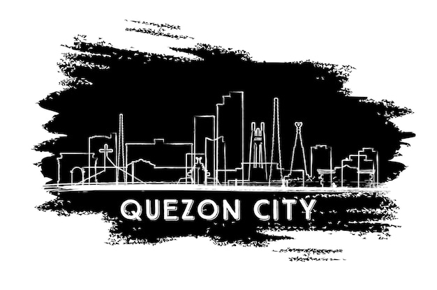 Quezon City Philippines Skyline Silhouette Hand Drawn Sketch Business Travel and Tourism Concept with Historic Architecture