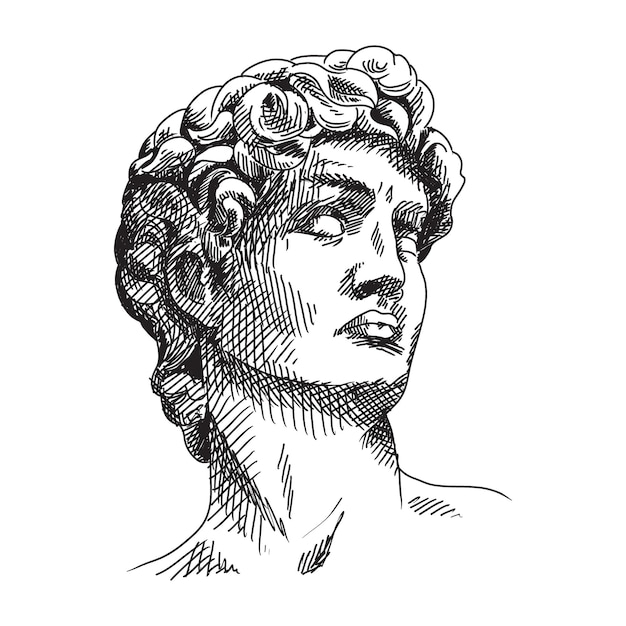 A quick freehand rough sketch, with the head of the statue of David turned to the side and up.