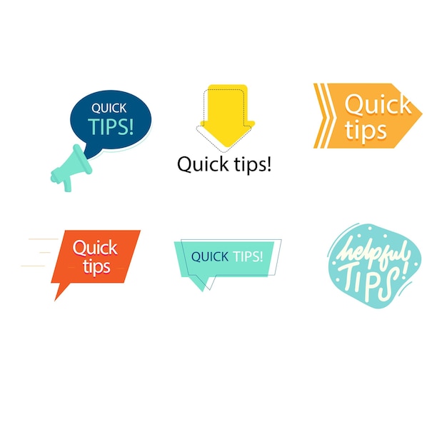 Vector quick tips badges graphic stickers ideas reminders quickly thinks solutions learning logos vector c