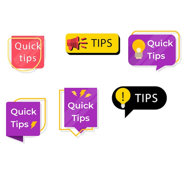 Quick tips icons Different styles yellow quick tips signs light bulb Vector icons