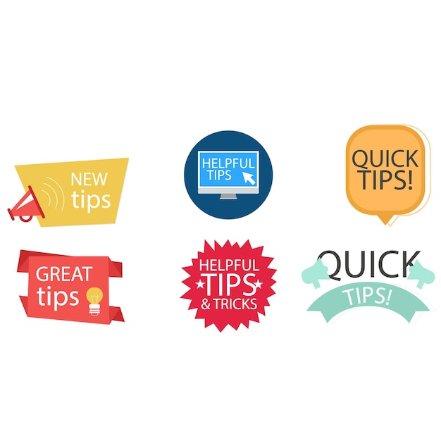 Quick tips label vector set modern style for tooltip badge solution and advice banner helpful tric