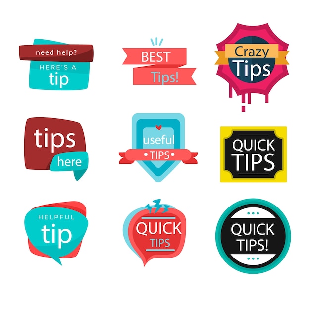 Quick tips label vector set modern style for tooltip badge solution and advice banner helpful tric