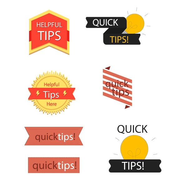 Quick tips label vector set modern style for tooltip badge solution and advice banner helpful tric