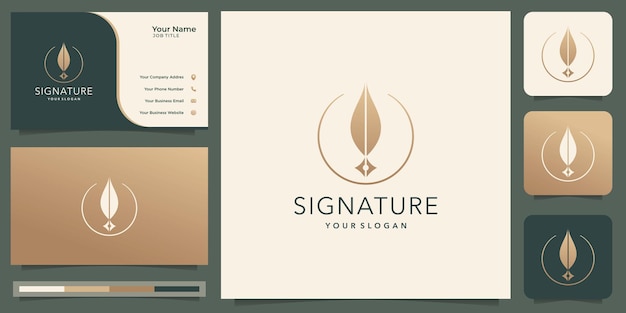 Quill feather minimalist logo inspiration signature feather premium concept with circle frame