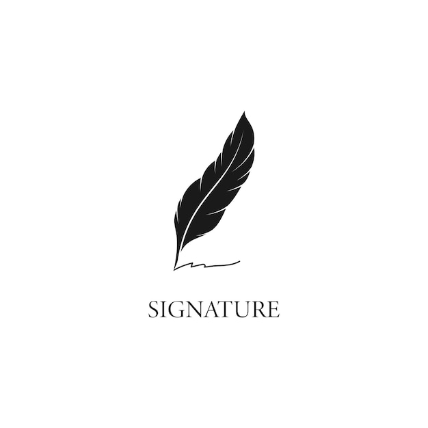 Quill Feather Pen Minimalist Signature Handwriting logo design vector