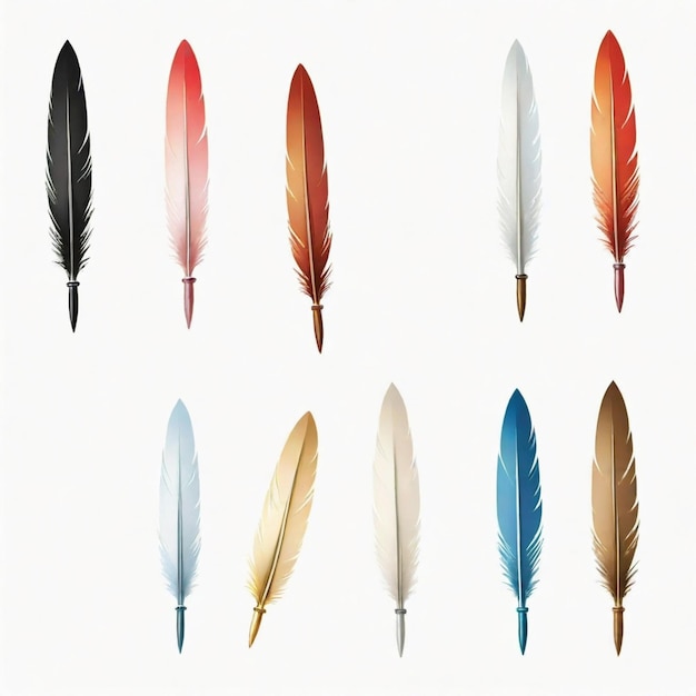 Vector quill pen vector set white background isolated