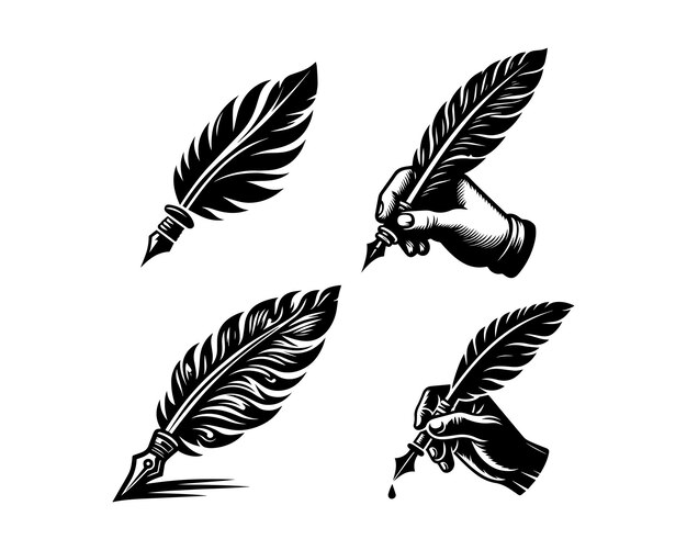 quill silhouette vector icon graphic logo design