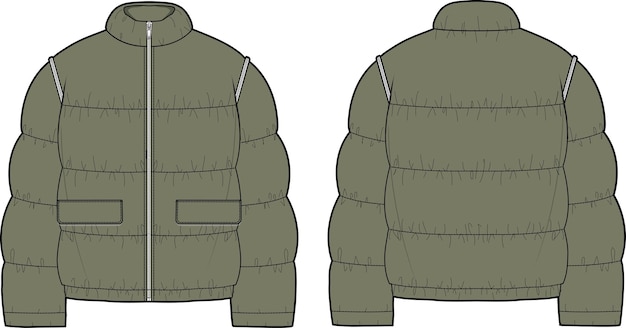 Quilted Bomber front and back flat sketch technical drawing vector illustration template