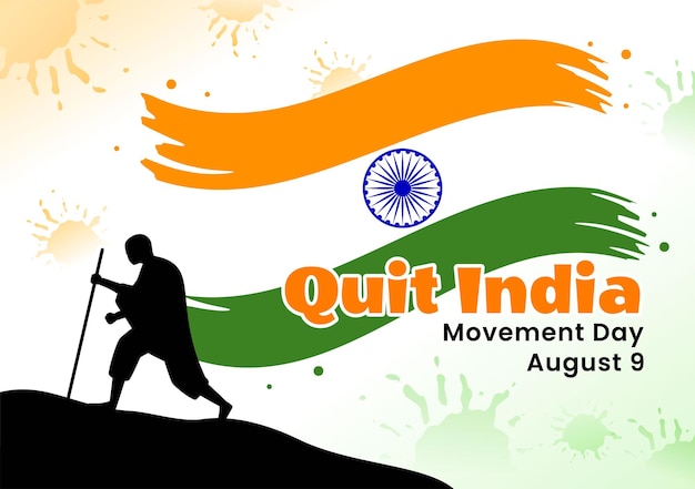 Quit India Movement Day Vector Illustration on 9 August with Indian Flag and People Silhouette