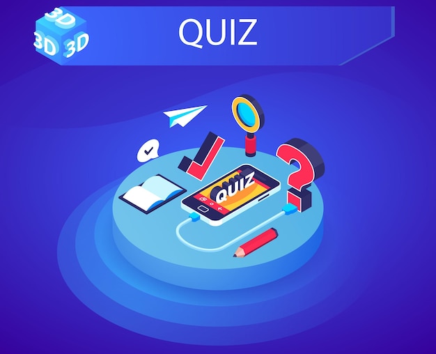 Quiz isometric design icon Vector web illustration 3d colorful concept