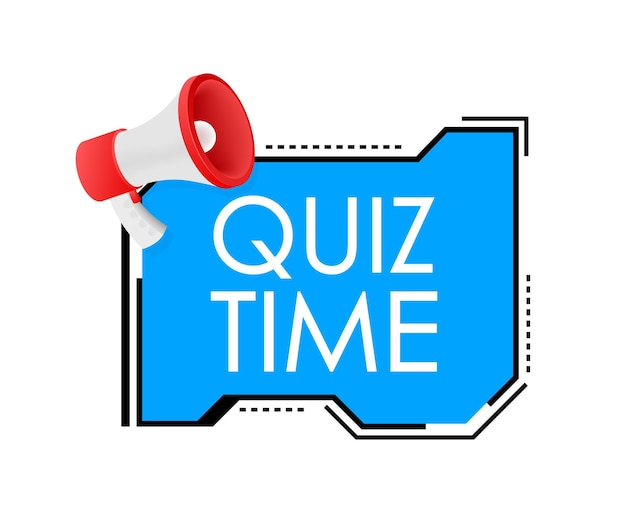 Quiz time logo with clock concept of questionnaire show sing quiz button question competition